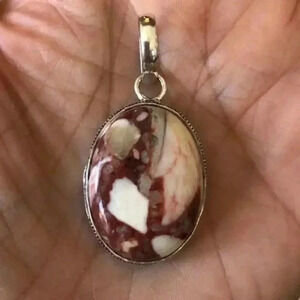 Lovely Cracked Jasper 925 Sterling Silver Necklace Pendant NWT